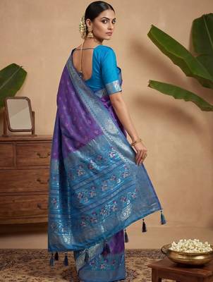Purple woven design pochampally blouse piece & sarees 5