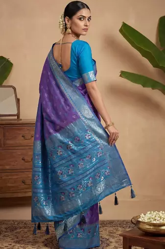 Purple woven design pochampally blouse piece & sarees