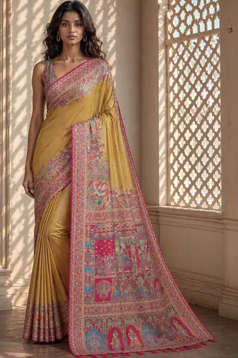 Gold printed sarees blouse piece