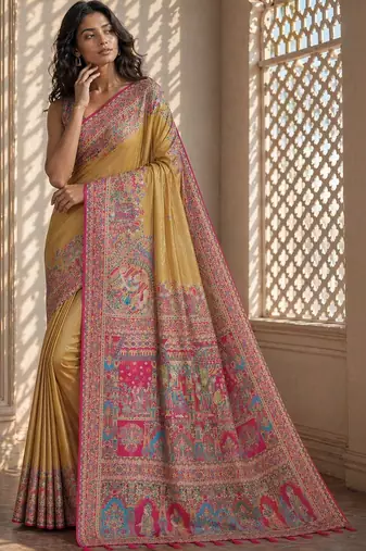 Gold printed sarees blouse piece