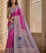 Pink printed banarasi sarees with blouse piece