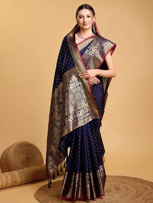 Blue woven designart silk kanjivaram saree with blouse piece 1
