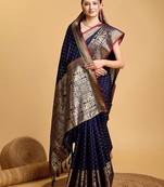 Blue woven designart silk kanjivaram saree with blouse piece