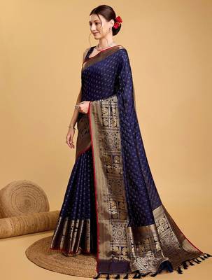 Blue woven designart silk kanjivaram saree with blouse piece 2