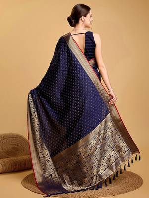 Blue woven designart silk kanjivaram saree with blouse piece 3
