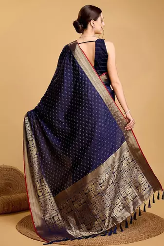 Blue woven designart silk kanjivaram saree with blouse piece