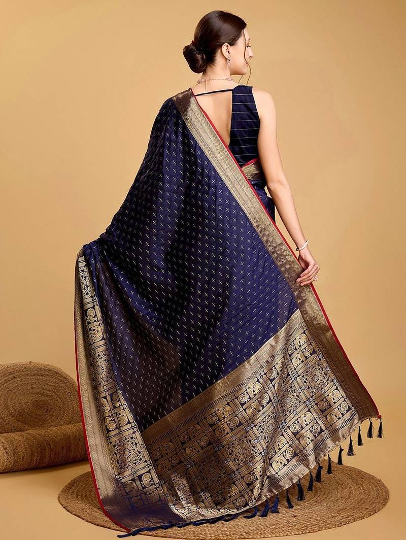 Blue woven designart silk kanjivaram saree with blouse piece