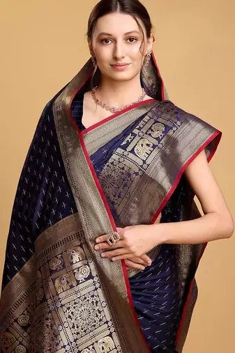 Blue woven designart silk kanjivaram saree with blouse piece