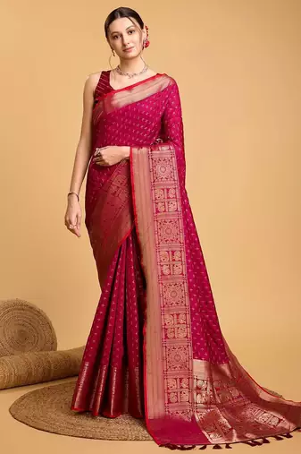 Pink woven design kanjeevaram zari saree with unstitched blouse piece