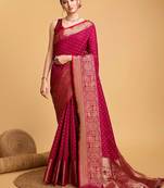 Pink woven design kanjeevaram zari saree with unstitched blouse piece