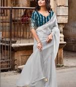 Grey saree with embroidered blouse