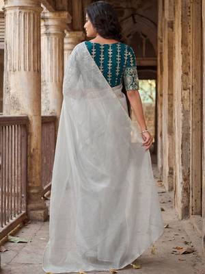 Grey saree with embroidered blouse 2