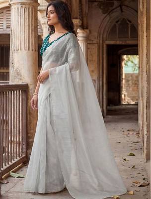 Grey saree with embroidered blouse 3