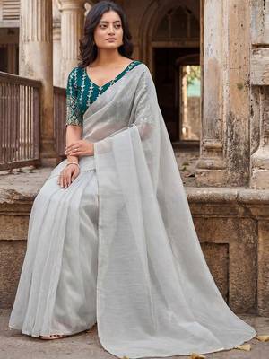Grey saree with embroidered blouse 5