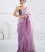 Lavender embroidered border saree with matching blouse piece