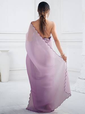 Lavender embroidered border saree with matching blouse piece 3