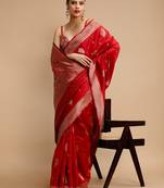 Red woven design banarasi saree with unstitched blouse