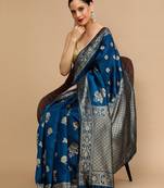Blue woven design banarasi saree with unstitched blouse