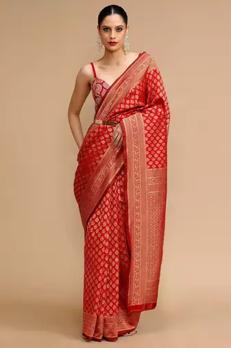 Red woven design banarasi saree