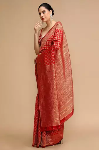 Red woven design banarasi saree