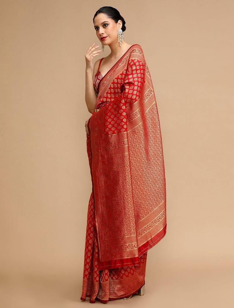 Red woven design banarasi saree