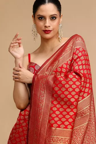 Red woven design banarasi saree