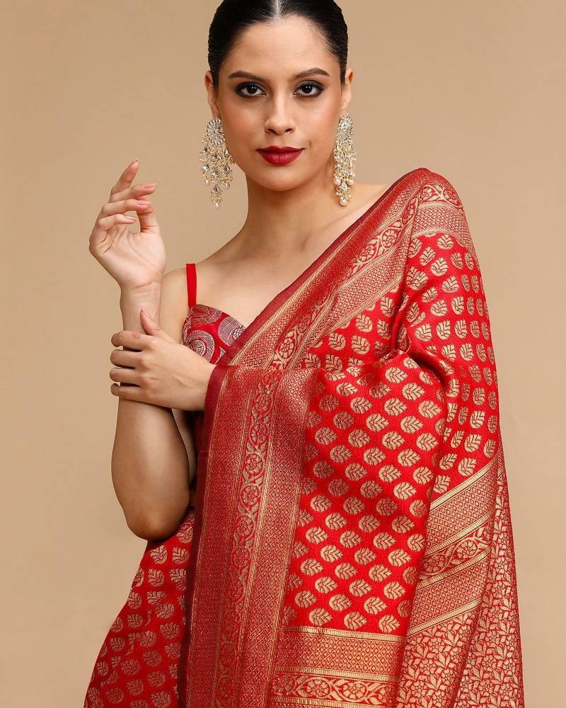 Red woven design banarasi saree
