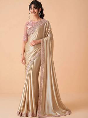 Gold embellished embroidered pure chiffon designer saree 1