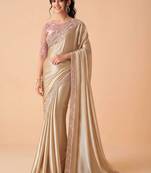 Gold embellished embroidered pure chiffon designer saree