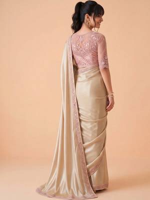 Gold embellished embroidered pure chiffon designer saree 2