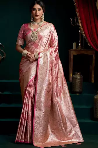 Pink woven design zari art silk banarasi saree