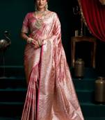 Pink woven design zari art silk banarasi saree