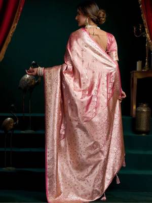 Pink woven design zari art silk banarasi saree 2