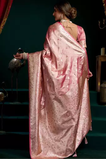 Pink woven design zari art silk banarasi saree