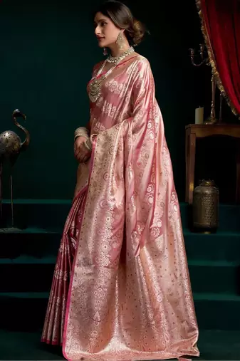 Pink woven design zari art silk banarasi saree