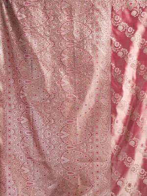 Pink woven design zari art silk banarasi saree 4
