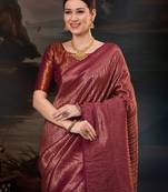 Maroon ethnic motifs zari silk blend designer kanjeevaram saree