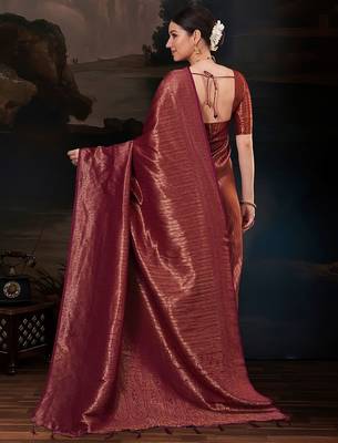 Maroon ethnic motifs zari silk blend designer kanjeevaram saree 3