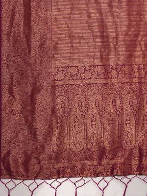Maroon ethnic motifs zari silk blend designer kanjeevaram saree 5