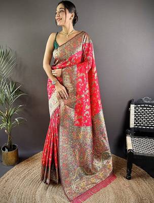 Red classic indian silk rich woven pallu design sarees 1