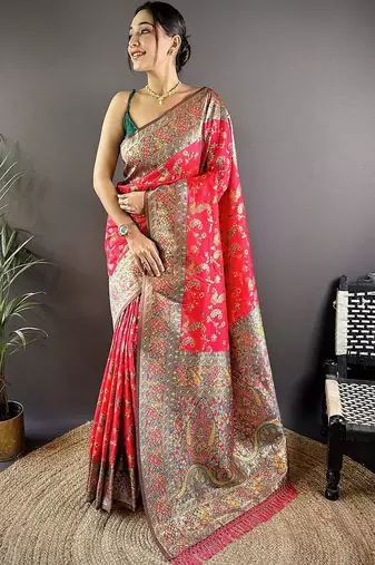 Red classic indian silk rich woven pallu design sarees
