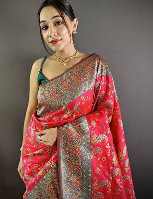 Red classic indian silk rich woven pallu design sarees 2