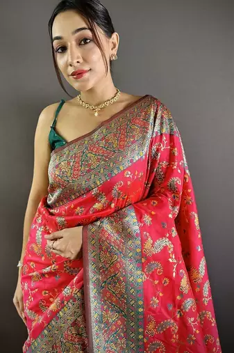 Red classic indian silk rich woven pallu design sarees