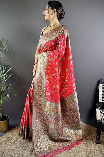 Red classic indian silk rich woven pallu design sarees
