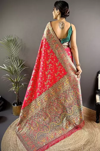 Red classic indian silk rich woven pallu design sarees