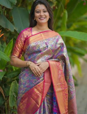 Purple classic indian silk rich woven pallu design sarees 1