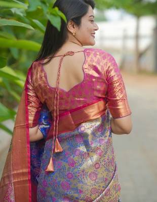 Purple classic indian silk rich woven pallu design sarees 2