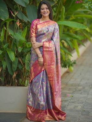 Purple classic indian silk rich woven pallu design sarees 3