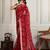Red bandhani printed embroidered saree with unstitched blouse