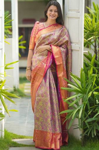 Pink classic indian silk rich woven pallu design sarees